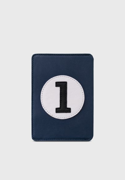 Protège passeport en cuir upcyclé bleu foncé avec numéro 1