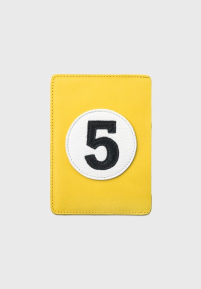 Protège passeport en cuir jaune original et rétro numéro 5