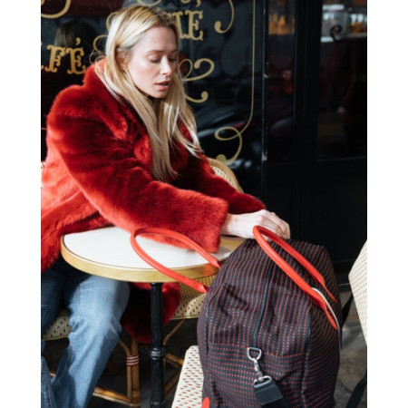 bagage main et bandoulière tendance femme en tissu noir et rouge