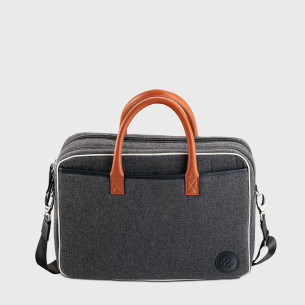 porte document homme durable en tissu upcyclé gris et marron 2