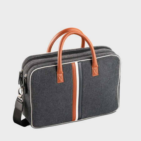 porte document homme durable en tissu upcyclé gris et marron