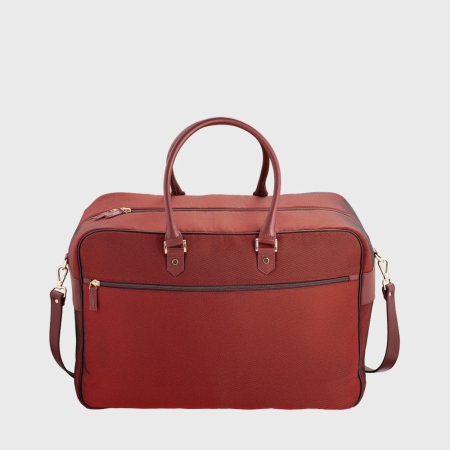 Bagage cabine femme tissu et cuir bordeaux upcycles Giovana E2R