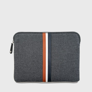 pochette ordinateur mini rétro solide en tissu et cuir gris