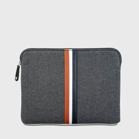 pochette ordinateur mini rétro solide en tissu et cuir gris