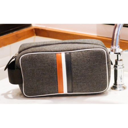 Trousse de toilette homme femme en tissu upcyclé gris