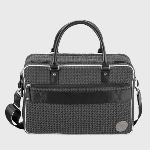 Sac ordinateur homme tissu et cuir gris à motifs William - E2R Paris 2