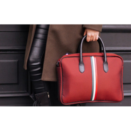 Sac ordinateur solide tendance femme en cuir et tissu rouge