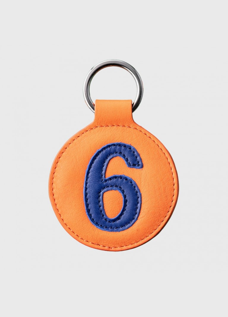 Porte clés vintage cuir bleu et orange numéroté - E2R