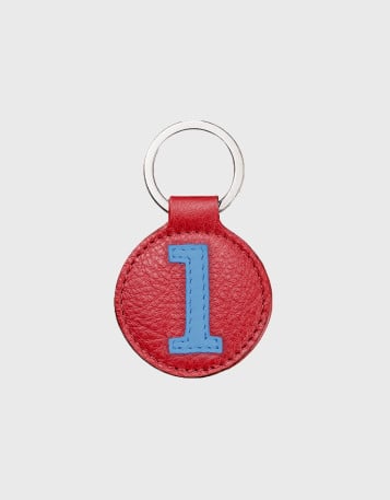 Porte clés femme cuir rouge fraise et bleu numéroté