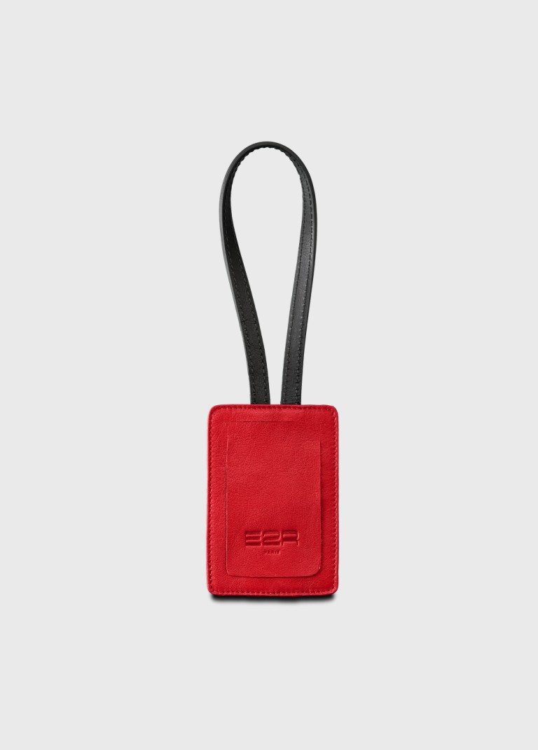 Leather luggage tag two-tone red and black vintage style