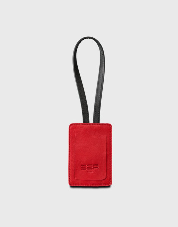 Leather luggage tag two-tone red and black vintage style