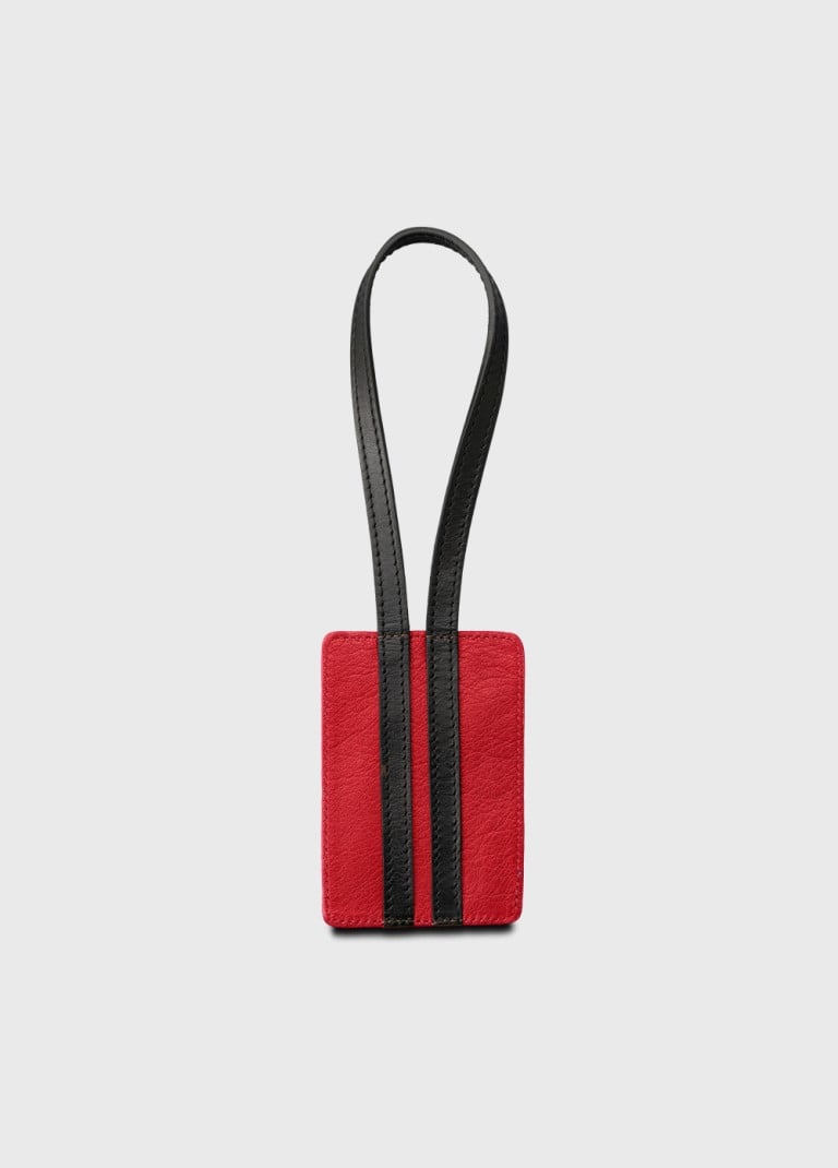 Etiquette bagage cuir bicolore rouge et noir style vintage