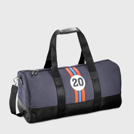 sac de voyage homme durable en tissu upcyclé porté bandoulière bleu