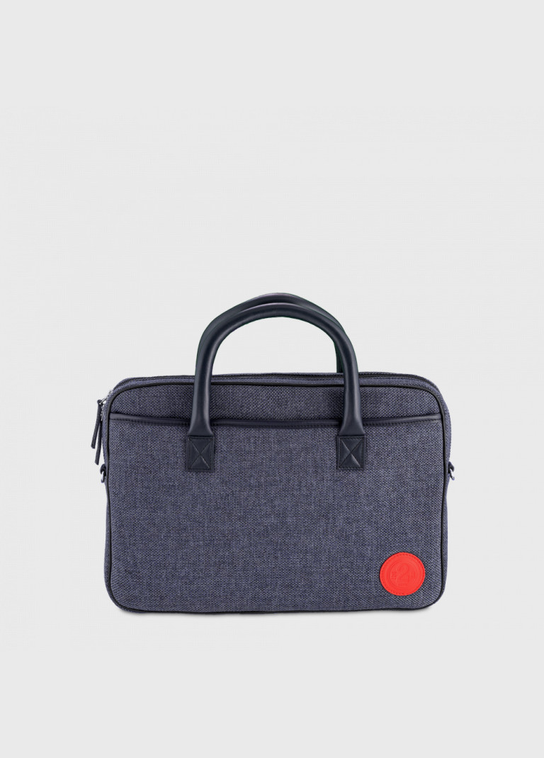 Small briefcase for man canvas and leather Ugo blue