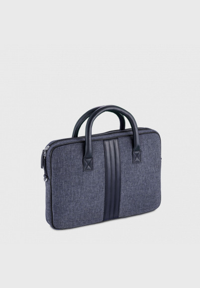 Small briefcase for man canvas and leather Ugo blue