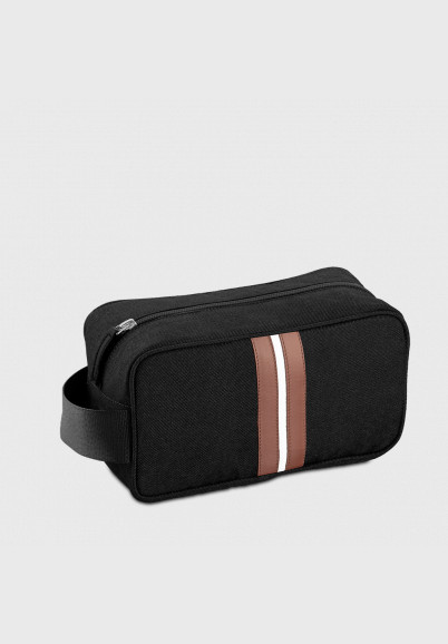 Toilet case for man in black and auburn leather and fabric Bobby