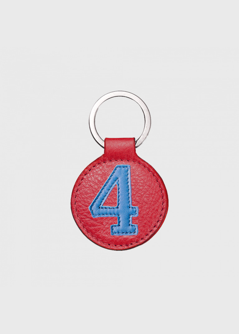 Porte clés femme cuir rouge fraise et bleu numéroté - E2R