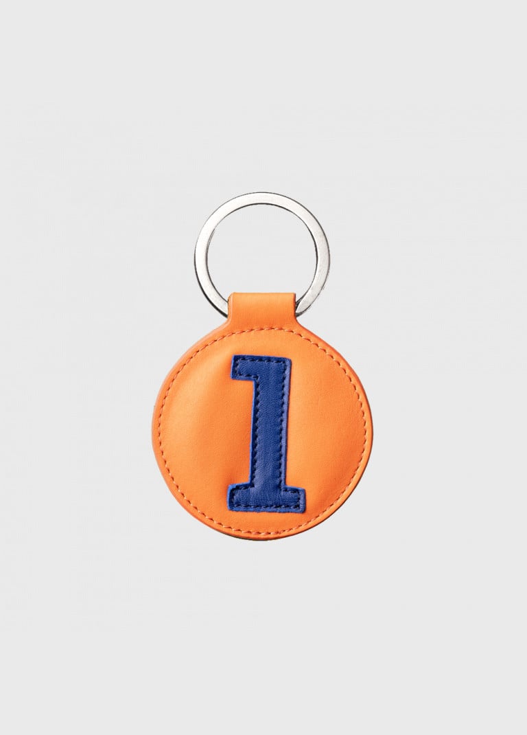 Orange and blue leather key ring for man or woman