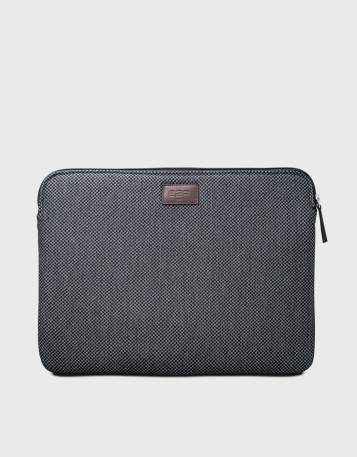 15 inches computer case in grey and black upcycled fabric