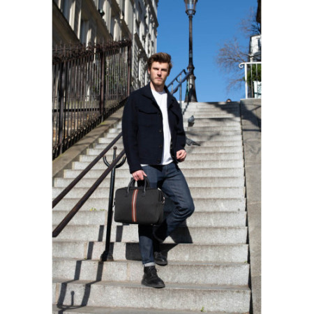 sac ordinateur mode homme en tissu et cuir noir porte documents