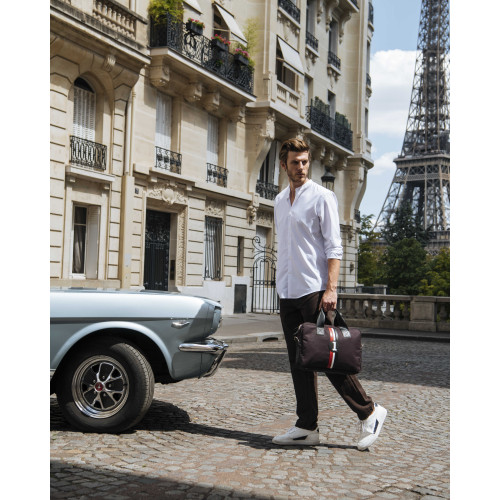 Sac ordinateur 15 pouces tissu et cuir bordeaux rétro Alberto - E2R