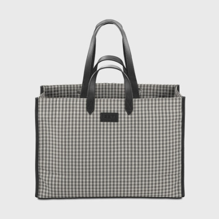 Sac cabas tendance femme en tissu et cuir porté main et épaule vichy