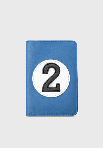 Passport cover in upcycled blue leather with number 2
