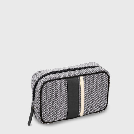 Trousse de toilette mixte en tissu et cuir noir et blanc