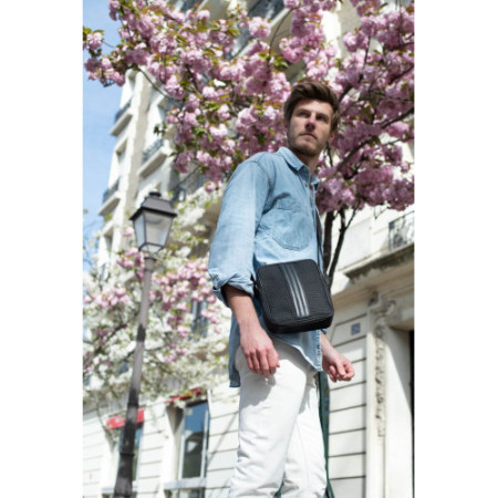 sac homme bandouliere ville en tissu et cuir noir