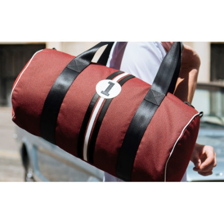 sac de sport homme en tissu rouge et cuir