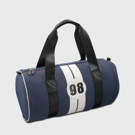 sac sport écolo homme en tissu et cuir upcyclé bleu et blanc