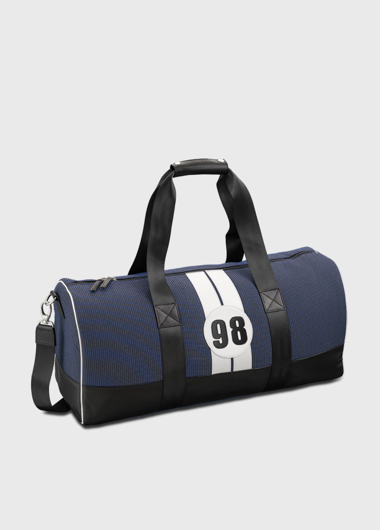 Eco-friendly men's travel bag in blue fabric and leather Riccardo