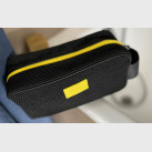 Bobby grey white yellow fabric and leather toiletry bag for men
