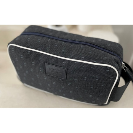 Trousse de toilette mode homme en tissu recyclé et cuir gris ecoresponsable