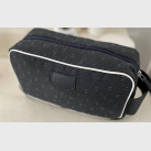 Bobby red and white fabric and leather men's toiletry bag