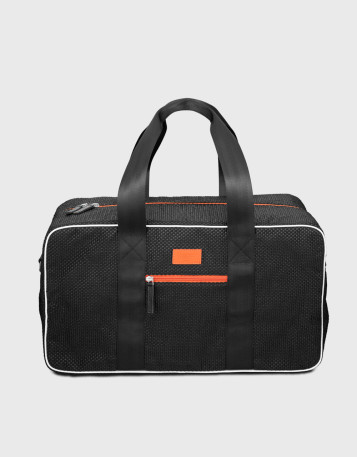 Men's weekend bag in black upcycled fabric and leather Tonio