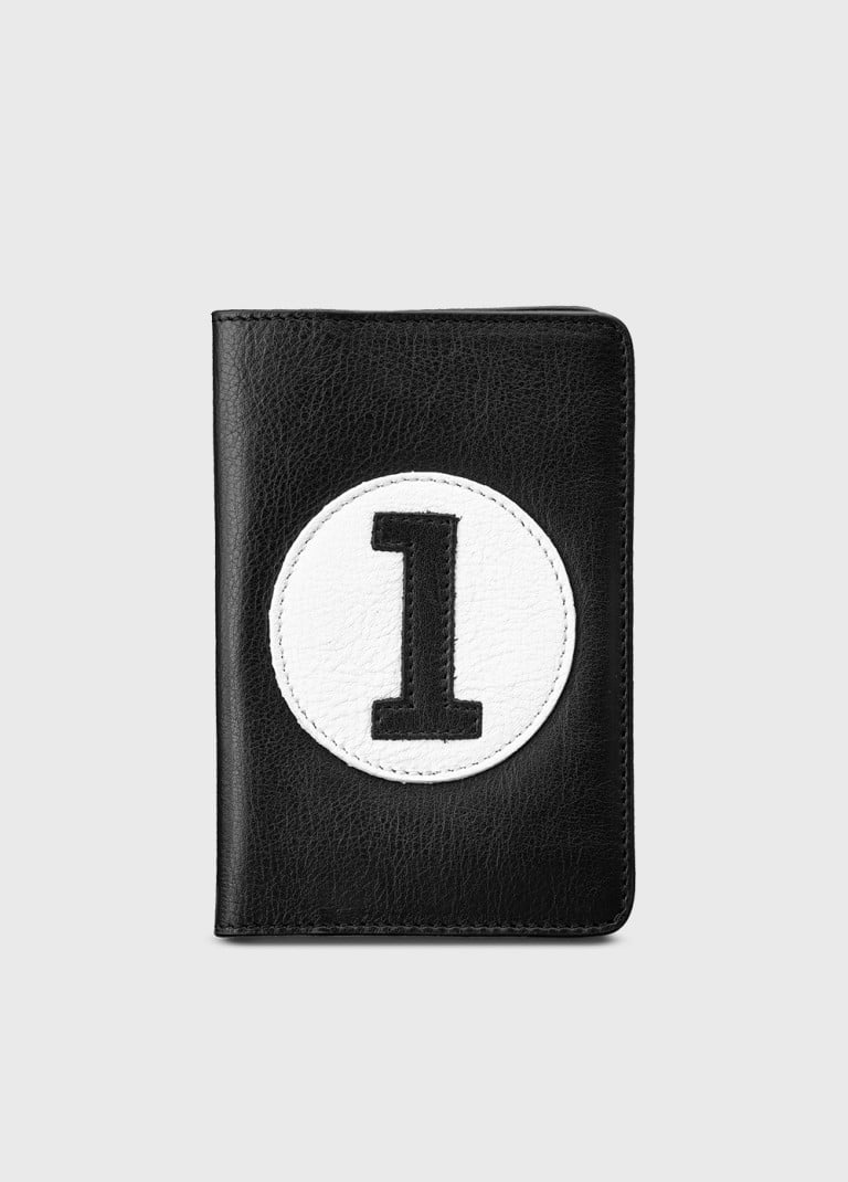 Personalized black and white leather wallet for men