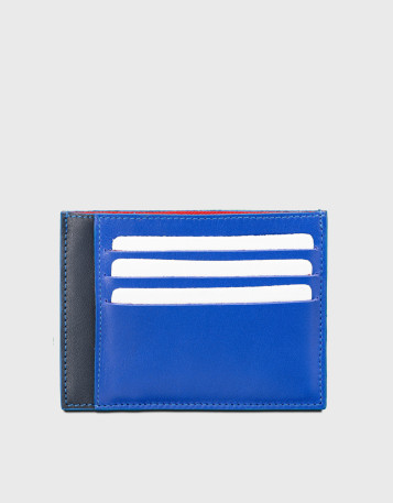 Porte carte identité homme personnalisé en cuir upcyclé bleu klein et marine