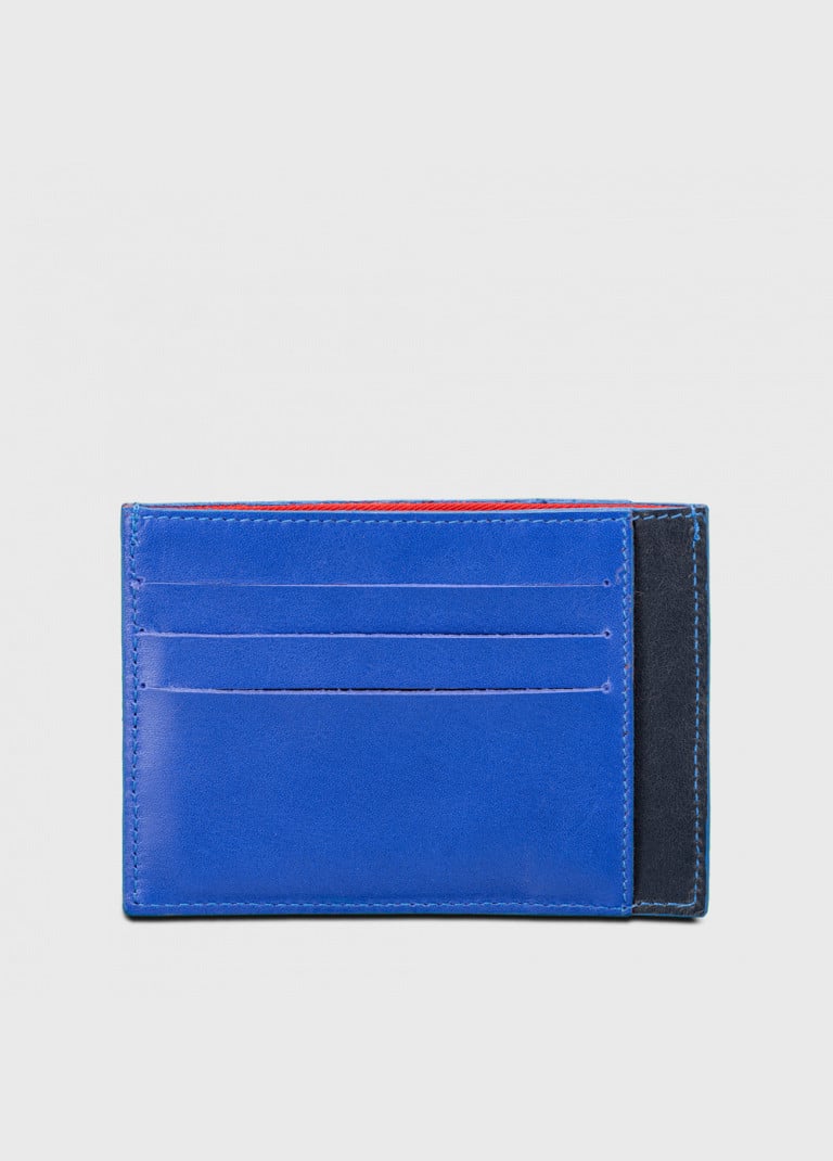 Customized upcycled leather men's ID card holder in klein blue and navy