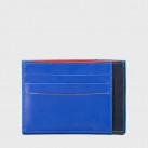 Customized upcycled leather men's ID card holder in klein blue and navy