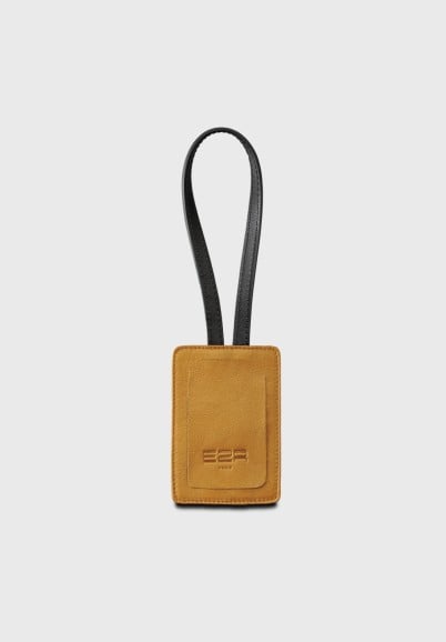 Personalized black and brown leather luggage tag