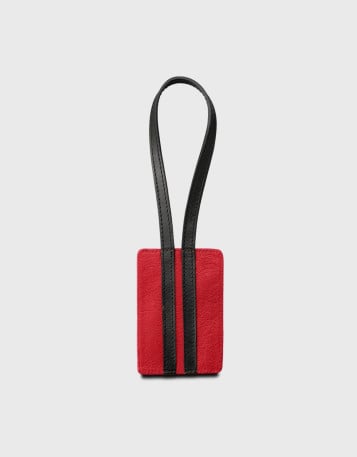 Personalized vintage red and black leather luggage tag