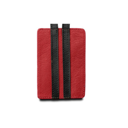 Etiquette bagage cuir rouge et noir vintage personnalisée - E2R