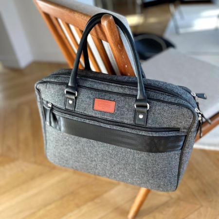 sac ordinateur mode homme en tissu et cuir gris mallette écoresponsable