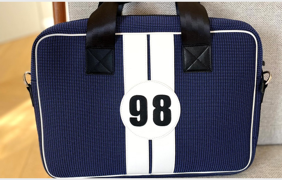15 inches fabric and leather computer bag blue and white Alberto