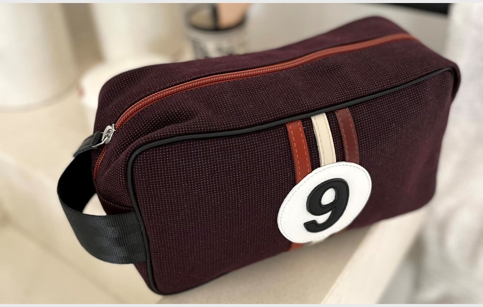 Toiletry bag burgundy fabric and leather number 9 Bobby