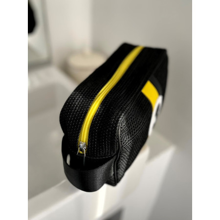 trousse de voyage rétro homme en tissu réemployé noir