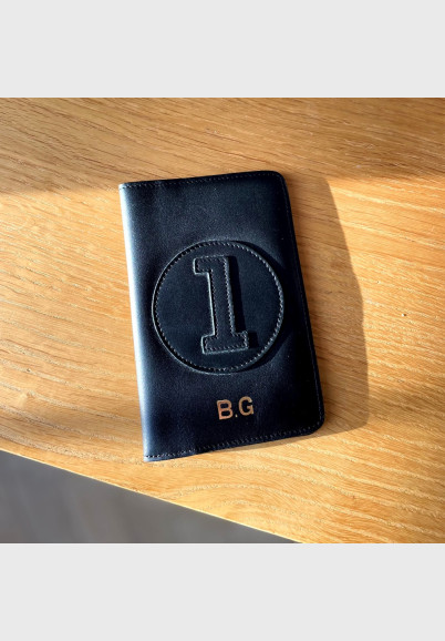 Personalized black leather wallet for men