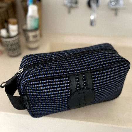 trousse de toilette homme en tissu tressé noir bleu gris