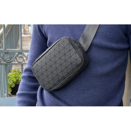 sac banane à bandoulière mode homme en tissu et cuir noir